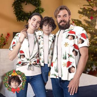 Custom Face Family Matching Hawaiian Outfit Christmas Pool Party Parent-Child Wears - Santa Hat | Newhawaiianshirts DE