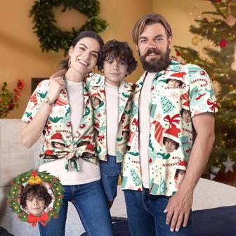 Custom Face Family Matching Hawaiian Outfit Christmas Pool Party Parent-Child Wears - Santa Hat & Bows | Newhawaiianshirts AU