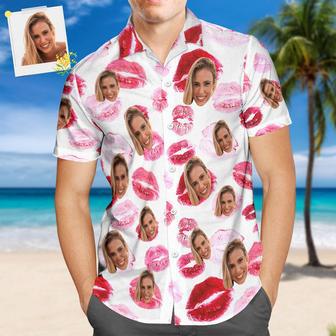 Custom Face Hawaiian Shirt All Over Print Personalized Shirt - Red Lips | Newhawaiianshirts