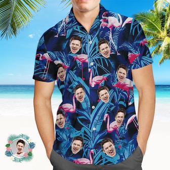 Custom Face Hawaiian Shirt Blue Leaf Flamingo Photo Hawaiian Shirt | Newhawaiianshirts AU