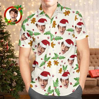 Custom Face Hawaiian Shirt Candy Cane Gingerbread Men's Christmas Shirts | Newhawaiianshirts CA