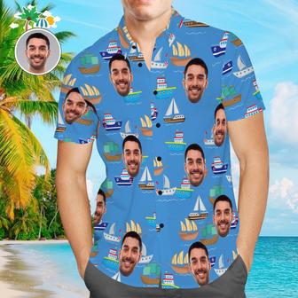 Custom Face Hawaiian Shirt Colorful Sailboat Beach Shirt Holiday Gift For Men | Newhawaiianshirts