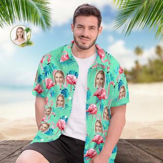 Custom Face Hawaiian Shirt Flamingo Tropical Shirt For Men All Over Printed Green And Palm Leaves | Newhawaiianshirts CA