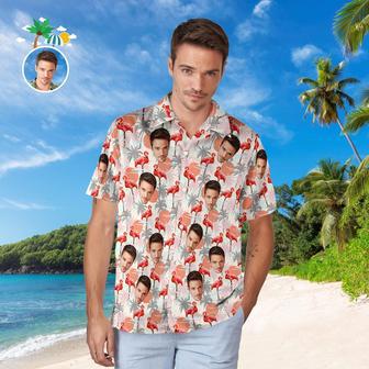 Custom Face Hawaiian Shirt For Him Personalized Men's Photo Shirt Flamingo Floral Valentine's Day Gift | Newhawaiianshirts CA