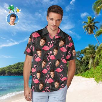 Custom Face Hawaiian Shirt For Him Personalized Men's Photo Shirt Flamingo & Monstera Leaves Valentine's Day Gift | Newhawaiianshirts DE