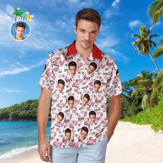 Custom Face Hawaiian Shirt For Him Personalized Men's Photo Shirt Love Kiss Xoxo Valentine's Day Gift | Newhawaiianshirts DE