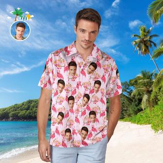 Custom Face Hawaiian Shirt For Him Personalized Men's Photo Shirt Pink Flamingo Valentine's Day Gift | Newhawaiianshirts