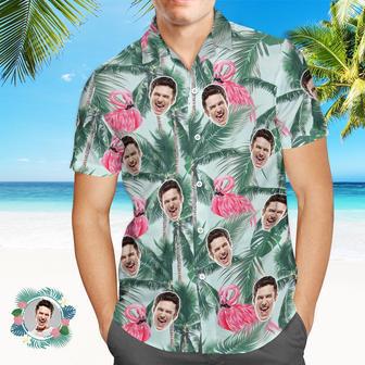 Custom Face Hawaiian Shirt Green Coconut Tree Flamingo Hawaiian Shirt Tropical Style Shirt | Newhawaiianshirts CA