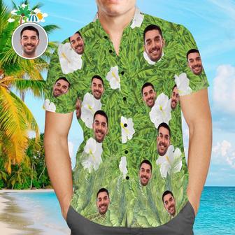 Custom Face Hawaiian Shirt Green Leaves Aloha Beach Shirt Gift For Men | Newhawaiianshirts AU