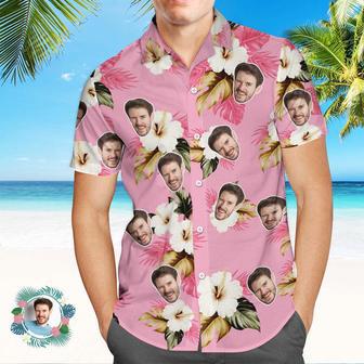 Custom Face Hawaiian Shirt Light Pink Hibiscus Face Hawaiian Shirt | Newhawaiianshirts AU