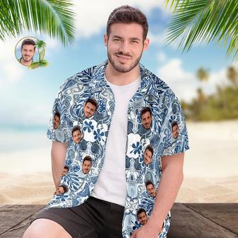 Custom Face Hawaiian Shirt Men's All Over Print Aloha Shirt Gift - Blue Vintage Pattern | Newhawaiianshirts CA