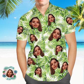 Custom Face Hawaiian Shirt Men's All Over Print Aloha Shirt Gift - Fresh Green Leaves | Newhawaiianshirts AU