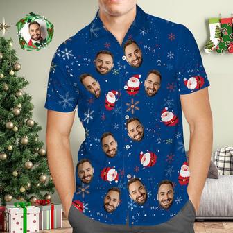 Custom Face Hawaiian Shirt Personalized Photo Blue Hawaiian Shirts Cute Santa Claus Merry Christmas | Newhawaiianshirts DE