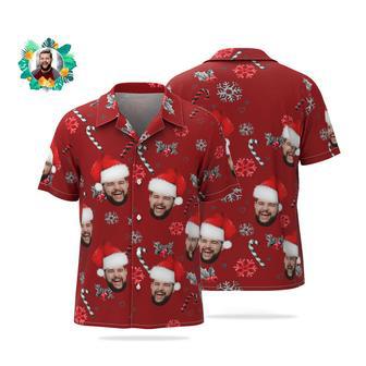 Custom Face Hawaiian Shirt Personalized Photo Christmas Shirts With Candy Canes For Men | Newhawaiianshirts UK