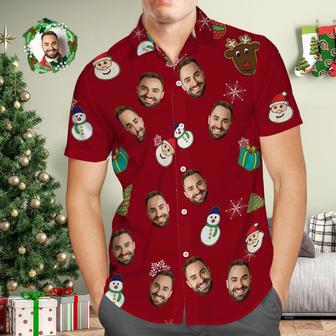 Custom Face Hawaiian Shirt Personalized Photo Red Hawaiian Shirts Santa Claus Merry Christmas | Newhawaiianshirts DE