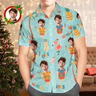 Custom Face Hawaiian Shirt Pineapple With Santa Claus Men's Christmas Shirts | Newhawaiianshirts DE