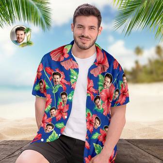 Custom Face Hawaiian Shirt Red Flower Blue Face Hawaiian Shirt | Newhawaiianshirts CA