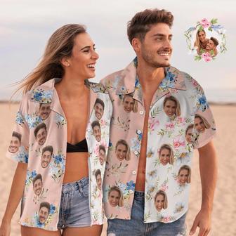 Custom Face Hawaiian Shirt Shirt Couple Outfit Patchwork Printing Shirt Valentine's Day Gifts | Newhawaiianshirts AU