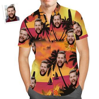 Custom Face Hawaiian Shirt Sunset Coconut Tree Beach Shirt Gift For Men | Newhawaiianshirts CA