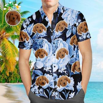 Custom Face Hawaiian Shirt Tropical Blue Retro Flower Men's Popular All Over Print Hawaiian Beach Shirt Holiday Gift | Newhawaiianshirts CA