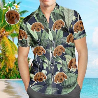 Custom Face Hawaiian Shirt Tropical Green Leaves Men's Popular All Over Print Hawaiian Beach Shirt Holiday Gift | Newhawaiianshirts DE