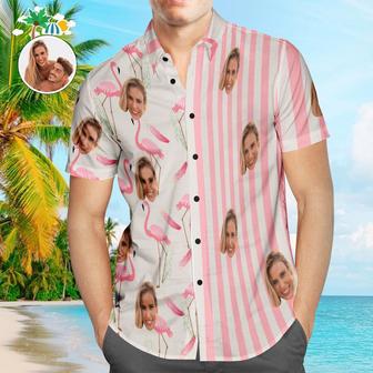 Custom Face Hawaiian Shirts Personalized Couple Flamingo Shirts Casual Short Sleeve Valentine's Day Gift | Newhawaiianshirts AU