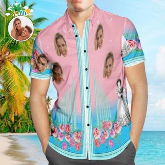 Custom Face Hawaiian Shirts Personalized Couple Floral Pink Holiday Beach Shirts Valentine's Day Gift | Newhawaiianshirts AU