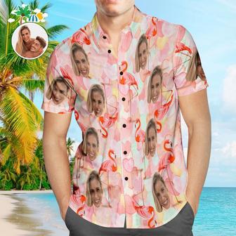 Custom Face Hawaiian Shirts Personalized Flamingo Couple Hawaiian Shirts Valentine's Day Gift | Newhawaiianshirts CA