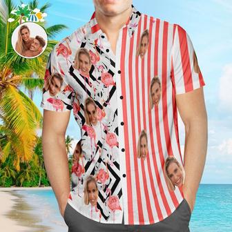 Custom Face Hawaiian Shirts Personalized Flamingo Shirts Casual Short Sleeve Valentine's Day Gift For Couple | Newhawaiianshirts UK