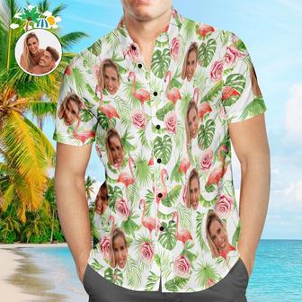 Custom Face Hawaiian Shirts Personalized Flamingo Shirts Couple Casual Short Sleeve Valentine's Day Gift | Newhawaiianshirts CA