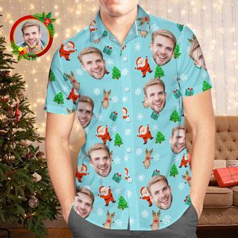 Custom Face Hawaiian Shirts Personalized Photo Gift Men's Christmas Shirts Cute Santa Claus And Reindeer | Newhawaiianshirts AU