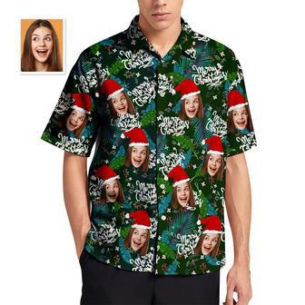 Custom Face Hawaiian Shirts Personalized Photo Gift Men's Christmas Shirts Flower And Leaves | Newhawaiianshirts