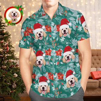 Custom Face Hawaiian Shirts Personalized Photo Gift Men's Christmas Shirts Hawaiian Leaves Green | Newhawaiianshirts AU