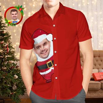 Custom Face Hawaiian Shirts Personalized Photo Gift Men's Christmas Shirts Santa Claus Red Shirt | Newhawaiianshirts UK