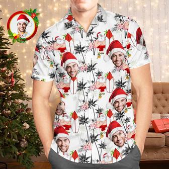 Custom Face Hawaiian Shirts Personalized Photo Gift Men's Christmas Shirts Vacation Santa And Flamingos | Newhawaiianshirts UK