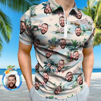 Custom Face Hawaiian Style Polo Shirt With Zipper Men's Polo Shirt For Boyfriend Or Husband | Newhawaiianshirts UK