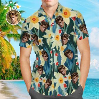 Custom Face Leaves Hawaiian Shirts Flamingo Hawaiian Shirt For Dad Father's Day Gift | Newhawaiianshirts CA