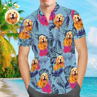 Custom Face Men Hawaiian Shirts Personalized Cute Dog Face For Pet Lover - Smoke Blue | Newhawaiianshirts