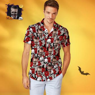 Custom Face Men Hawaiian Shirts Personalized Halloween Hawaiian Shirts Skull And Roses | Newhawaiianshirts CA