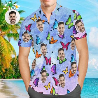 Custom Face Men Hawaiian Shirts Personalized Purple Butterfly Hawaiian Shirts For Men | Newhawaiianshirts