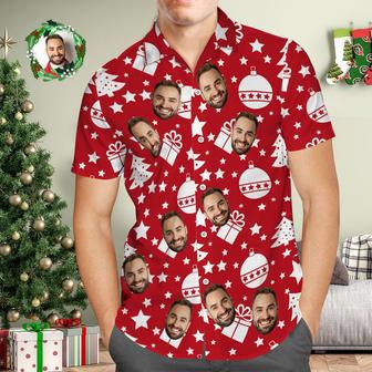 Custom Face Men's Hawaiian Shirt Personalized Photo Red Hawaiian Shirts Merry Christmas | Newhawaiianshirts