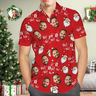 Custom Face Men's Hawaiian Shirt Personalized Photo Red Hawaiian Shirts Santa Claus Hohoho Merry Christmas | Newhawaiianshirts DE