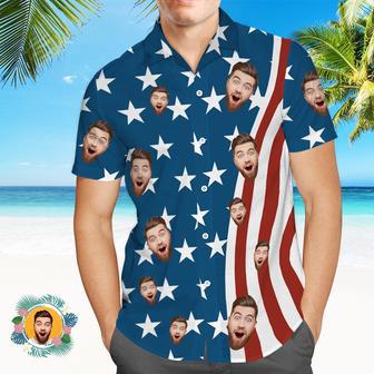 Custom Face Men's Hawaiian Shirts Of July American Flag Patriotic Independence Day Face Hawaiian Shirts | Newhawaiianshirts