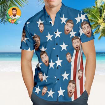 Custom Face Men's Hawaiian Shirts Of July American Flag Patriotic Independence Day Hawaiian Shirts | Newhawaiianshirts UK