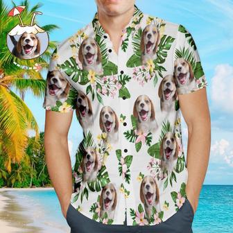 Custom Face Men's Hawaiian Shirts With Green Leaves For Pet Lover | Newhawaiianshirts AU