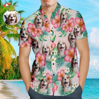 Custom Face Men's Hawaiian Shirts With Red Flower For Pet Lover | Newhawaiianshirts CA