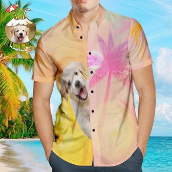 Custom Face Men's Hawaiian Shirts With Running Puppy For Pet Lover | Newhawaiianshirts CA