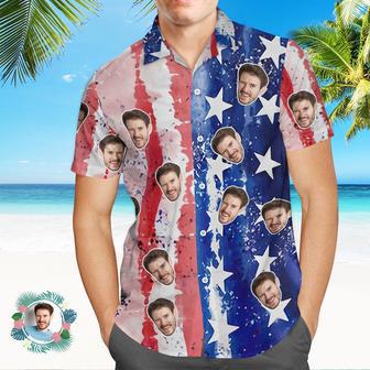 Custom Face Men's Patriotic Hawaiian Shirt Casual Breathable Short Sleeve Independence Day Hawaiian Shirt | Newhawaiianshirts AU