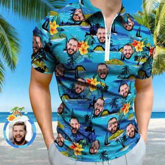 Custom Face Men's Polo Shirt With Zipper Funny Polo Shirt For Boyfriend Or Husband | Newhawaiianshirts AU