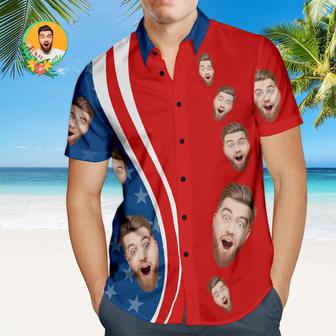 Custom Face Of July American Flag Patriotic Hawaiian Shirts Independence Day Men's Hawaiian Shirts | Newhawaiianshirts UK